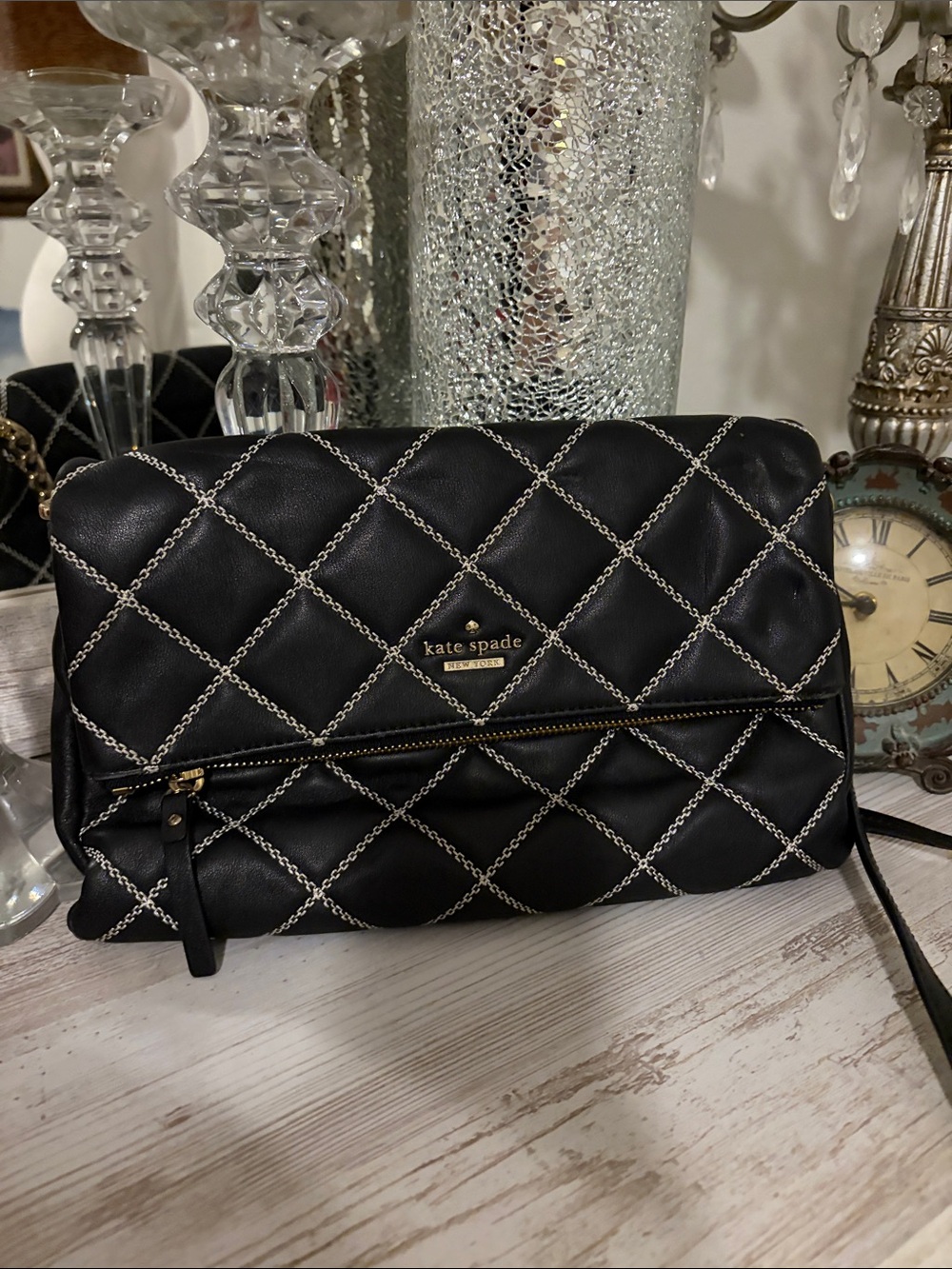 kate spade Black Quilted Chain-Stitch Crossbody Bag